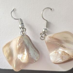 Handcrafted Iridescent Shell Drop Earrings - Cream